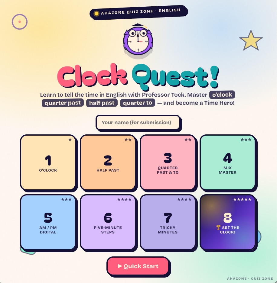 ClockQuest level grid in light theme