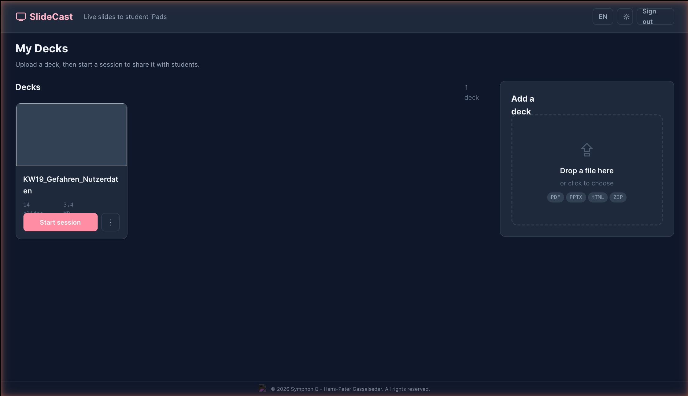 SlideCast teacher admin deck management