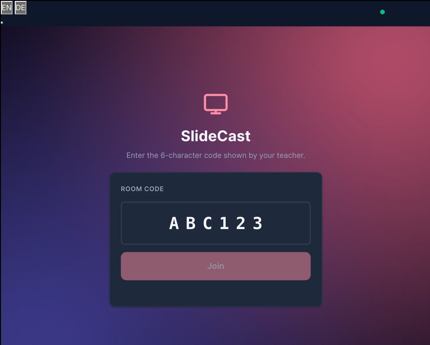 SlideCast student join screen