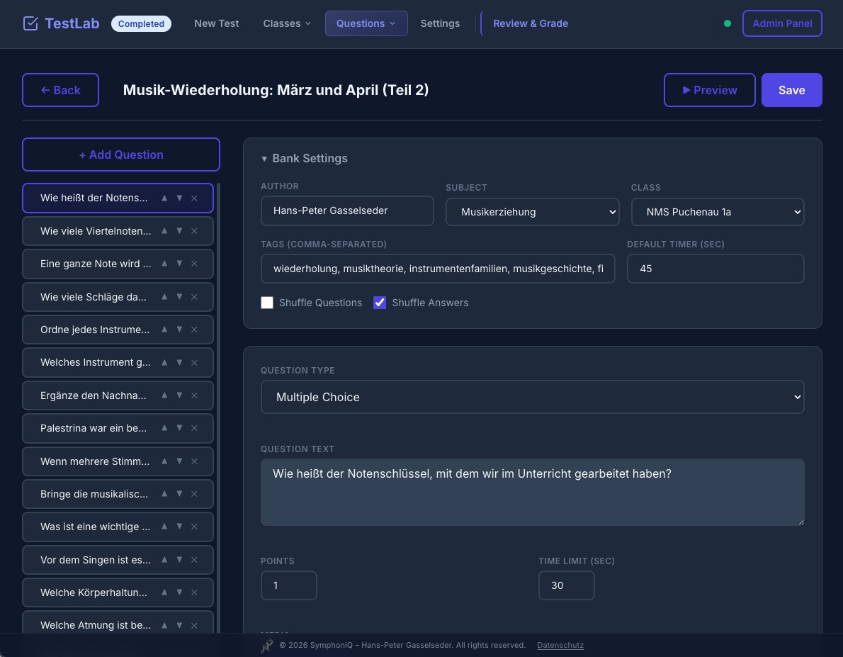 TestLab Question Bank Designer