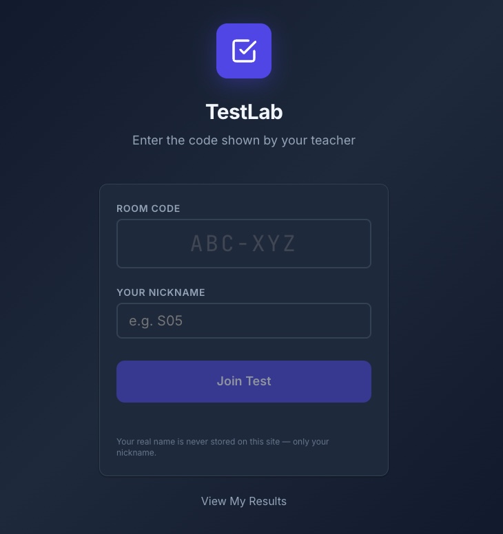 TestLab student join screen