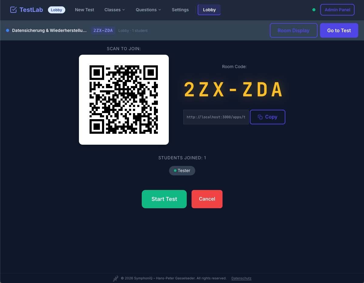 TestLab lobby with QR code